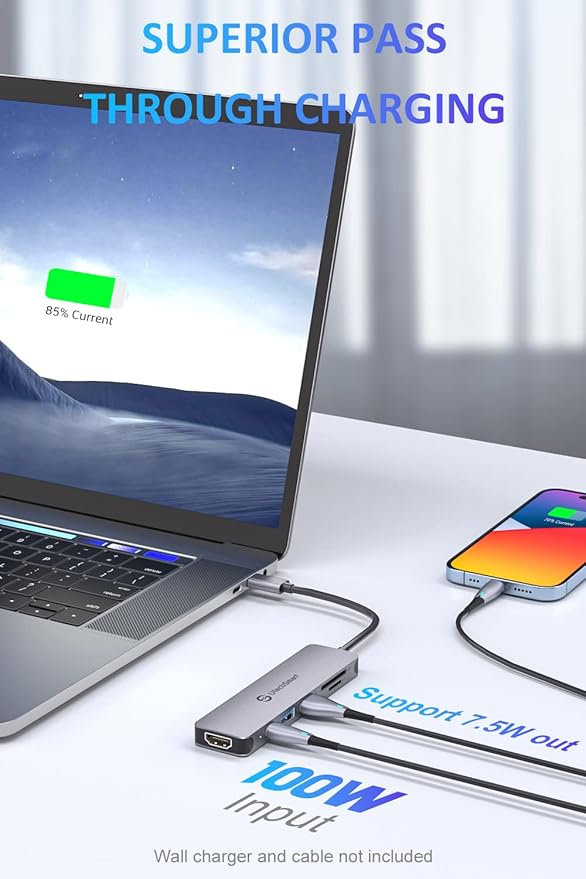 UtechSmart 6-in-1 USB-C Hub, 4K@60Hz HDMI Adapter for MacBook Pro/Air, Type-C Laptop Dongle (100W PD Port, SD/TF Card Reader, 2 USB 3.0 Ports)