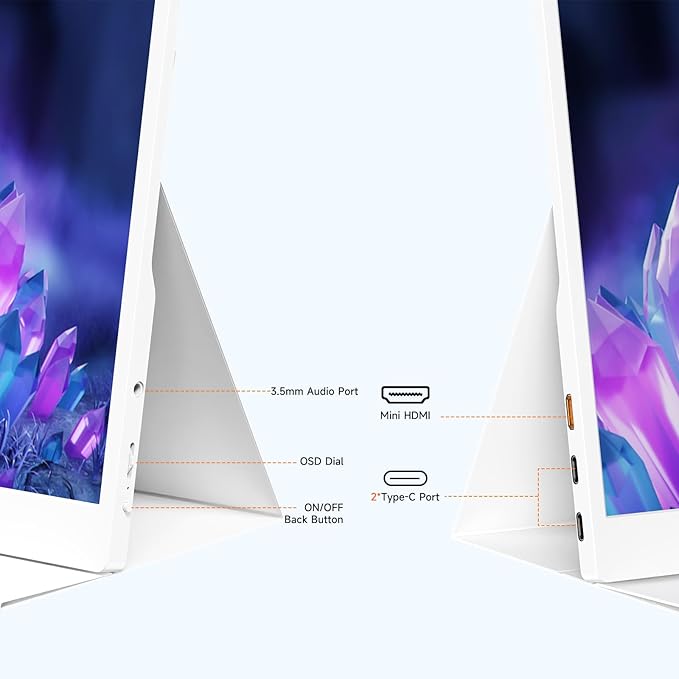 QAF 15.6 Inch Portable Monitor for Laptop, FHD 1080P USB-C HDMI 100% sRGB HDR IPS Display, Ultra-Thin Travel Second Screen Compatible with Laptop Mac PC Phone PS5 Xbo Switch, Built-in Speakers (White)