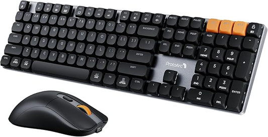 ProtoArc Mechanical Keyboard and Mouse, KM310 Wireless Rechargeable Aluminum Keyboard Mouse, 2.4G+Dual Bluetooth, Low Profile Keys, Red Switches, Multi-Device, for Windows/Mac - Space Gray