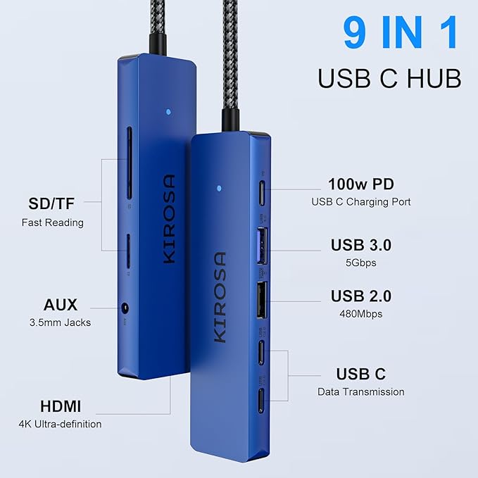 USB C to HDMI Adapter: 9 in 1 USB C Hub Multiport Adapter for MacBook Air/Pro - USB C to 4K HDMI Hub Dongle with 100W PD USB3.0 - Portable USBC Hub Compatible with Laptops and Other Type C Devices