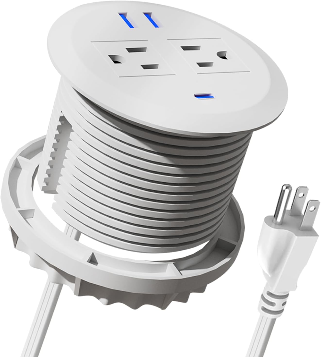 3 Inch Power Grommet,10ft Cord,20W USB C Fast Charging Station,3 USB Ports,Flush Mount.Round Recessed Power Center Desk Hole Grommet Outlet for Workspace,Couch,White