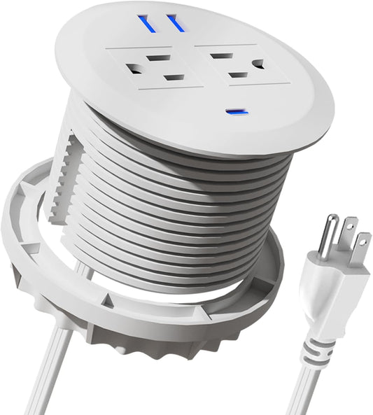 3 Inch Power Grommet,10ft Cord,20W USB C Fast Charging Station,3 USB Ports,Flush Mount.Round Recessed Power Center Desk Hole Grommet Outlet for Workspace,Couch,White