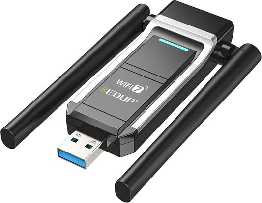 EDUP USB WiFi 7 Adapter BE6500 Wireless Network Card IEEE 802.11be Tri-Band 6GHz/5GHz/2.4GHz for Desktop PC Laptop, Wireless Netword Card for Gaming, Compatible with Windows 11/10