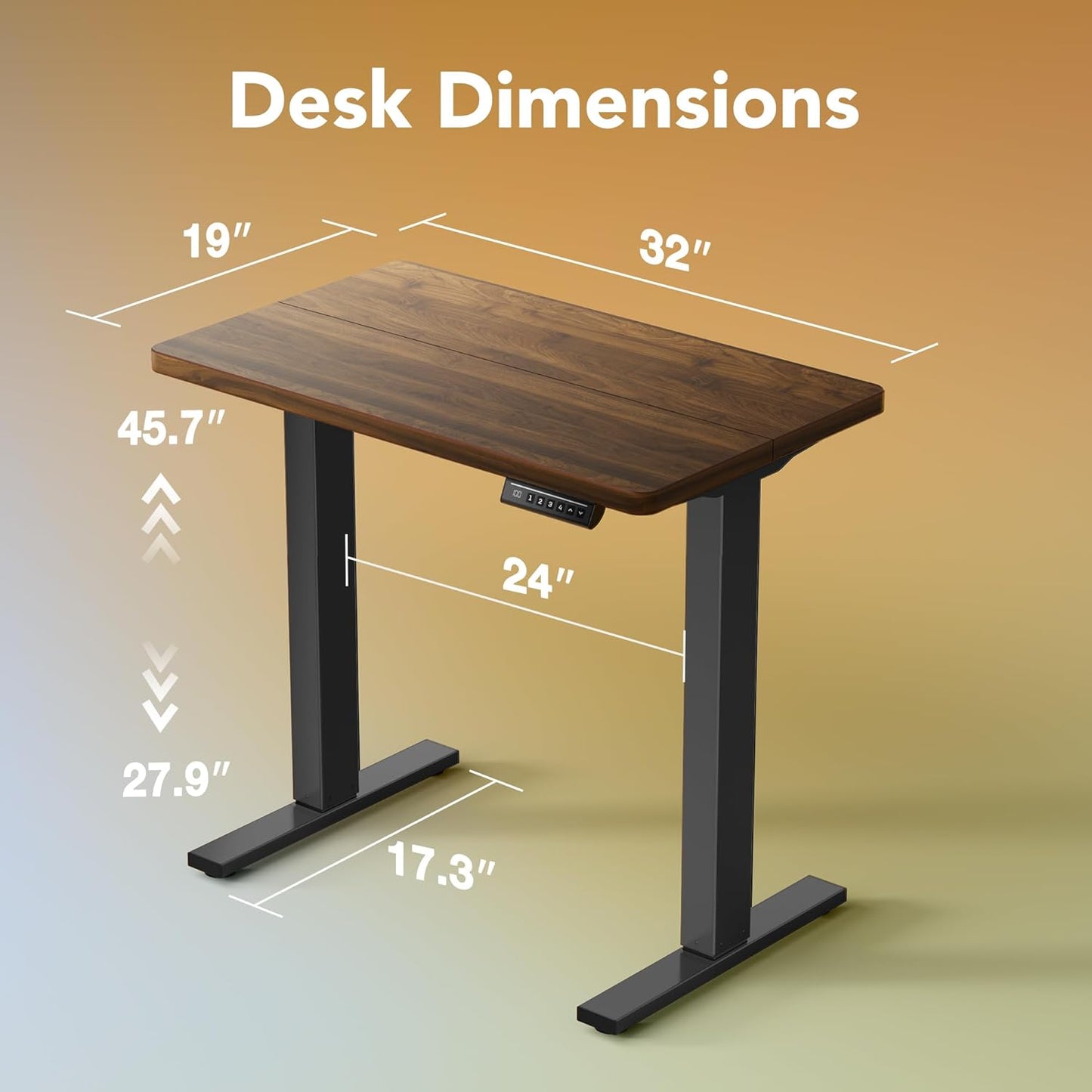 HUANUO 32" Small Electric Standing Desk Adjustable Height, 4 Memory Height Settings, Sit Stand Up Desk for Home Office & Computer Workstation, Black Walnut