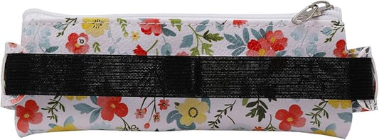 Adjustable Elastic PU Pen Holder for Notebook, Stationery School Supplies Zipper Bag for Journals, Book,Planners,Black Flower,3 PCS