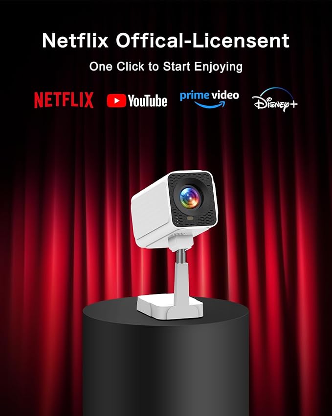 【Netflix Licensed & Built-in】PANSEBA Smart WiFi Projector with Telescopic Stand, 4K Supported 300" HD Portable Outdoor Movie Projector, Auto Keystone Zoom, Home Theater, Netflix App Pre-Installed