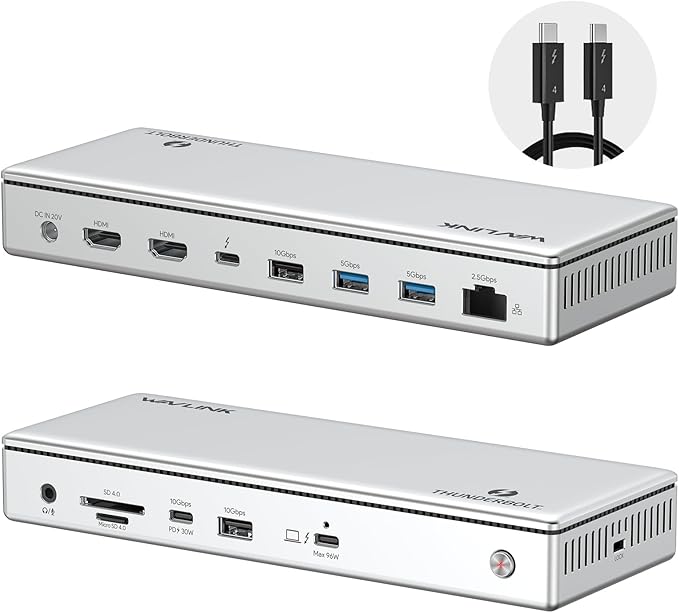 WAVLINK Thunderbolt 4 Hub with Dual HDMI 4K@60Hz,100W Charging, Thunderbolt Certified, 13-in-1 Thunderbolt 4 Dock Dual Monitor Single 8K Output for Windows or Mac, 4X USB, 2.5G Ethernet,SD/MicroSD