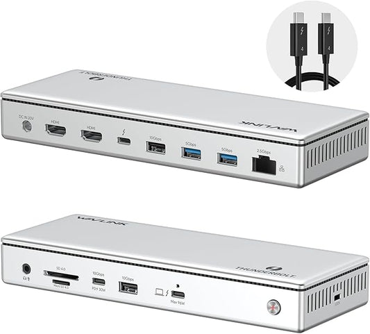 WAVLINK Thunderbolt 4 Hub with Dual HDMI 4K@60Hz,100W Charging, Thunderbolt Certified, 13-in-1 Thunderbolt 4 Dock Dual Monitor Single 8K Output for Windows or Mac, 4X USB, 2.5G Ethernet,SD/MicroSD