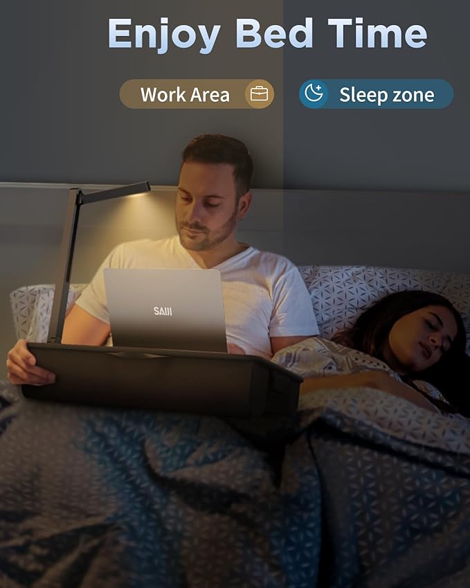 SAIJI Lap Desk with LED Light, Portable Laptop Tray with Cushion - Fits Up to 17" Laptops & MacBook, Lap Table Stand for Bed and Couch, Lap Desk for Writing and Reading