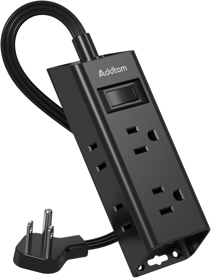 Cruise Ship Essentials, Flat Plug Power Strip, Addtam 1 ft Ultra Flat Extension Cord with 6 Outlets Extender, No Surge Protector for Cruise Ship, Travel, Dorm, Home Office, Black