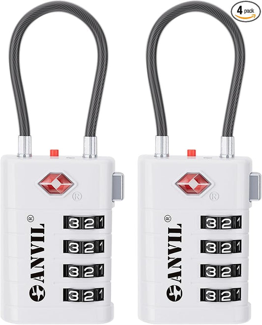 ANVIL 4 Digit Luggage Locks, TSA Locks for Luggage, Advanced TSA008 core, Alert Indicator for Your Travel Lock, Suitcase Lock. (2, White)