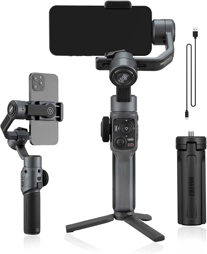 ZHIYUN Smooth 5 3-Axis Handheld Gimbal Stabilizer with Dual-Side Magnetic Lights for iPhone Smartphone Android Cell Phone - Portable Stabilizer for Vlogging, YouTube, Tiktok, Live Video