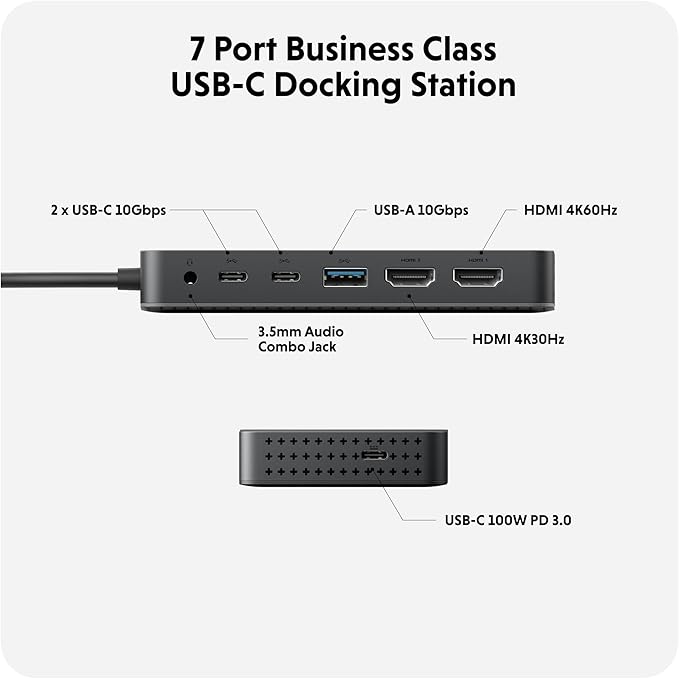 HyperDrive Next Dual 4K HDMI 7 Port USB C Docking Station for M Series MacBook, PC, Chromebook, 2x File Transfers w/ 10Gbps USB Ports, Dual 4K Docking Station Charges w/ 100W PD Power Passthrough Port