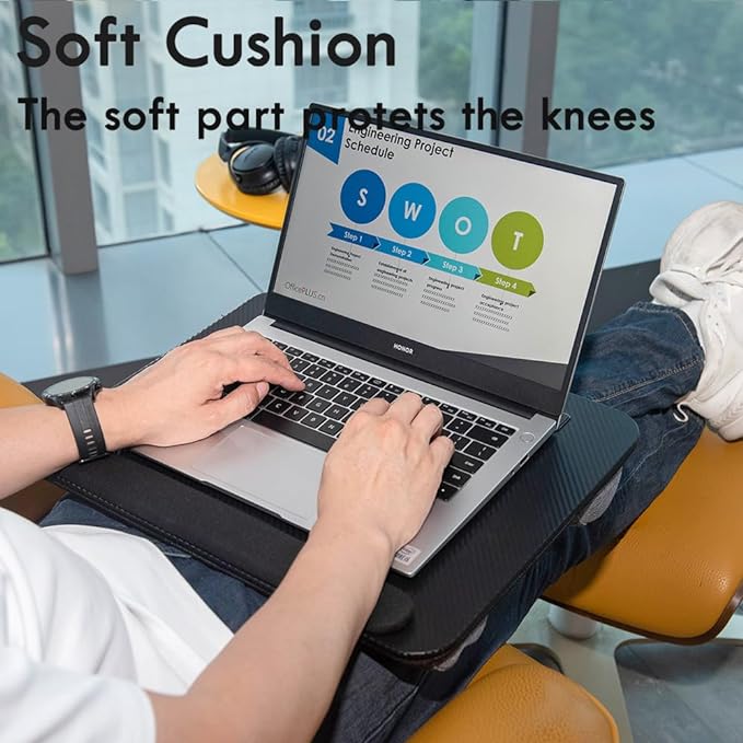 Portable Laptop Desk Fits Up to 16“ Laptops, with Tablet Slot, Built-in Cushion, Great for Home & Office,Lap Desk for Laptop,Lap Desk with Cushion (Black with Wrist Rest, Medium)