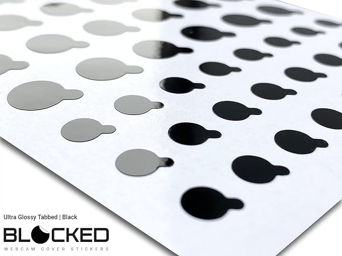 Stackable Webcam/Camera Vinyl Covers | 57 Tabbed Low-Tack Restickable Webcam Sticker | Multiple Sizes | Black 57-Pack Tabbed (Ultra Glossy)