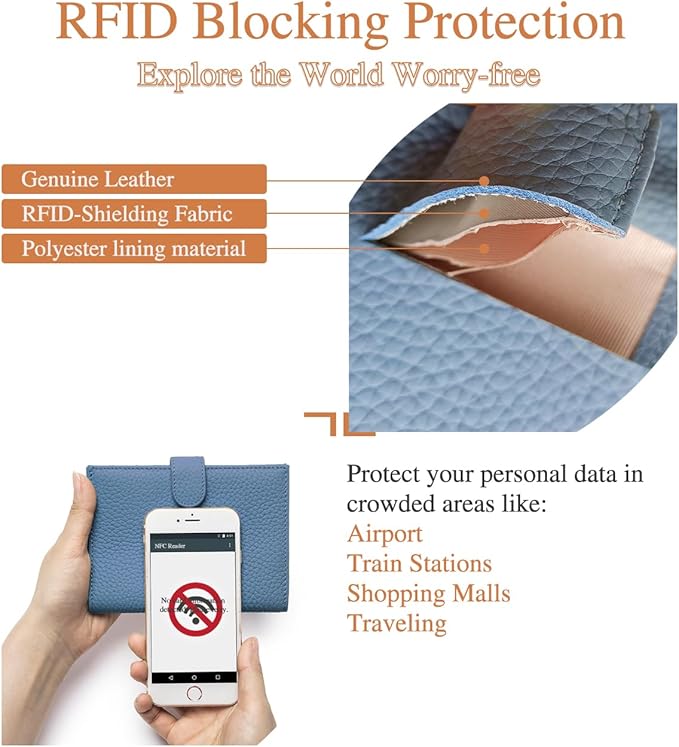 Leather Passport Holder for Travel Women – RFID Blocking Travel Passport Wallet with 1 Passport Slot & 3 Card Slots, Coin Pocket, & SIM Slot – Slim Genuine Leather Travel Organizer Denim Blue