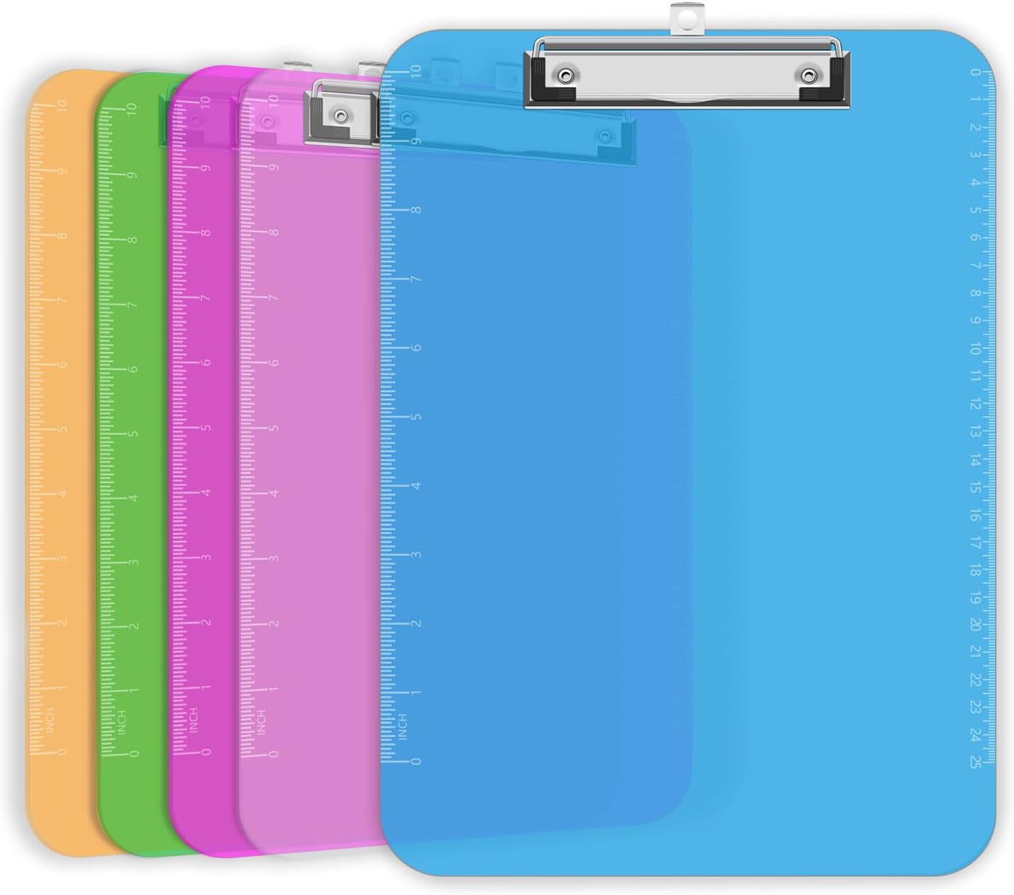 TOTiyea Clipboard Set of 25, 12.5 x 9 Inch Multi Color, Plastic Clipboard with Low Profile Clip, 75 Sheets Capacity, Standard Letter Size