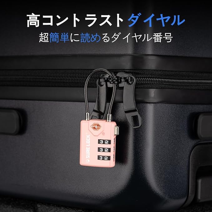 SURE LOCK TSA Compatible Travel Luggage Locks, Inspection Indicator, Easy Read Dials TSA Approved with Zinc Alloy (2, Pink 2 Pack)