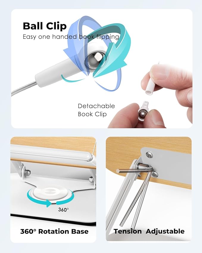 Viozon Book Stand for Reading,Book Holder, Height&Angle Adjustable, 360° Rotating Base, Foldable and Portable, Lightweight for Office, Kitchen, School Textbook, Recipe, Magazine,Kindle,Tablet LW