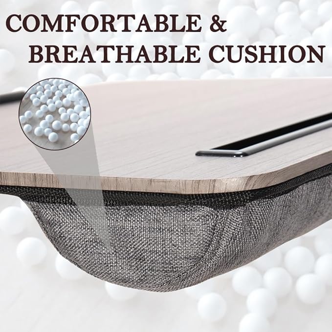 Portable Laptop Desk Fits Up to 16“ Laptops, with Tablet Slot, Built-in Cushion, Great for Home & Office,Lap Desk with Cushion (Walnut, Medium)