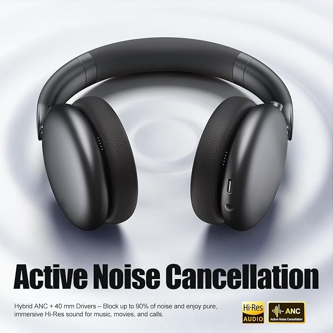 Wentronic Y06 Noise Cancelling Headphones,58H Playtime and 5 EQ Music Modes Wireless Over Ear Bluetooth Headphones with Microphone,Lossless Audio,Multipoint Connection,Foldable,Lightweight,Space Grey