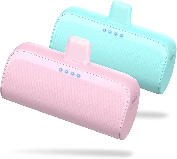 [2 Pack]Mini Portable Charger for iPhone, 5200mAh Ultra-Compact Fast Charging Power Bank Cordless Cute Small Battery Packs Backup Compatible with iPhone 14/14 Pro/13/12/XR/8/7/6-Jade Green+Blush Pink