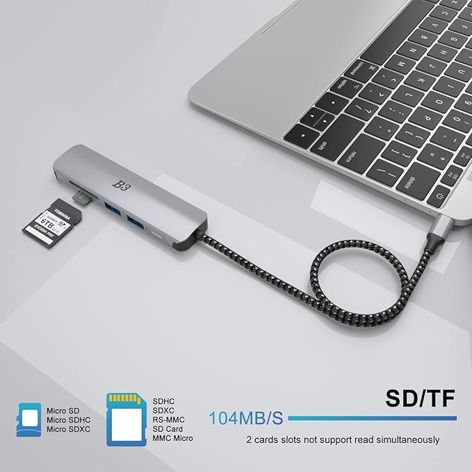 USB C Hub HDMI Adapter for MacBook Air Pro, 7 in 1 4K Dongle Multiport Converter with 50cm Cable, USB 3.0 5Gbps Data Transfer, 100W PD, SD/TF Card Slot, Digital AV Connector for Mac M1 M2 PC Laptop