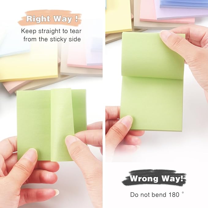 Sticky Notes 3x3 Inch, 12 Pack, 12 Pastel Multi Colors Note Pads, 50 Sheets/Pad, Perfect for Office, School, and Home Organization