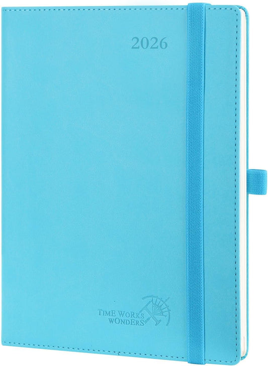 POPRUN 2026 Planner (Medium - 6.5'' x 8.5'') - 2026 Weekly Calendar ((Jan. 2026 - Dec. 2026) with Hourly Time Slots, Weekly/Monthly Appointment Book for Time Management - Leather Soft Cover - Blue Green