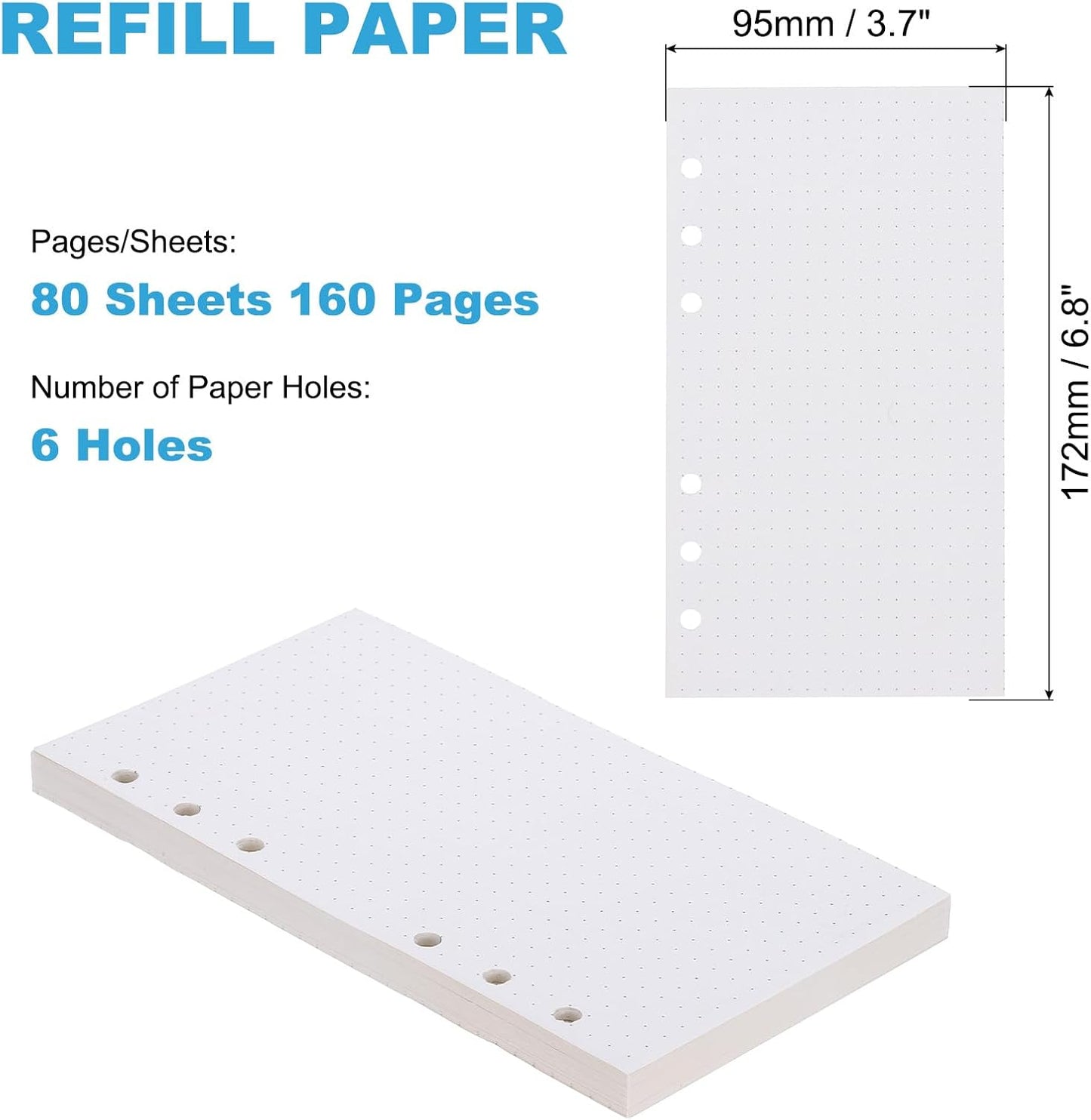 PATIKIL A6 Dot Grid Paper 6-Ring Binder Loose Leaf Planner Filler Paper Planner Inserts, 80 Sheets/160 Pages, Lined