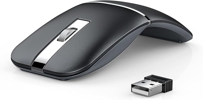 Nidiox Rechargeable Travel Wireless Mouse, Bluetooth and 2.4G Dual Mode, Ergonomic Rotatable Design, 3-Level DPI, Silent Click, Portable for Laptop, PC, Mac (Black)