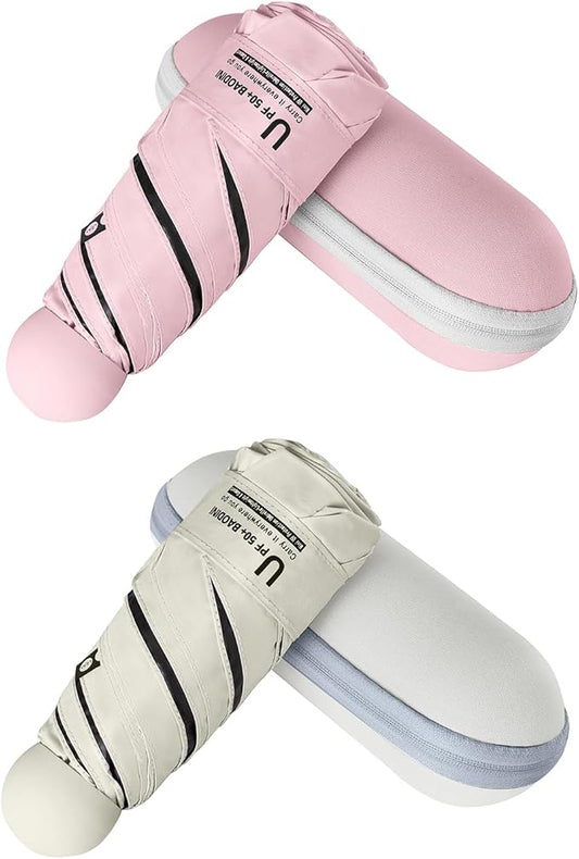 BAODINI Travel Essentials Mini Umbrella for Purse With Case Small Compact UV Sun Protection Lightweight Tiny Pocket Manual Open Close Umbrella for Women Kids and Men Fit Purse Backpack