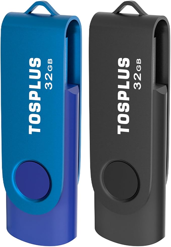 2 Pack 32GB USB Flash Drives USB 2.0 Thumb Drives Memory Stick Data Storage Jump Drive Swivel Design (Black/Blue)