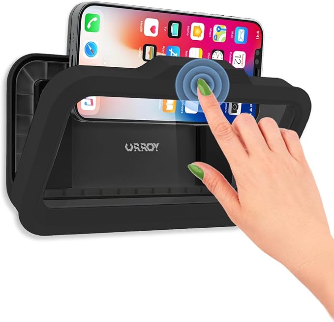 URROY Shower Phone Holder Waterproof One-Touch Open Shower Phone Case Anti-Fog & Sensitive Touchscreen Bathroom Wall Phone Mount Stand Universal Fit for iPhone & Smartphones Gift for Men Women Black