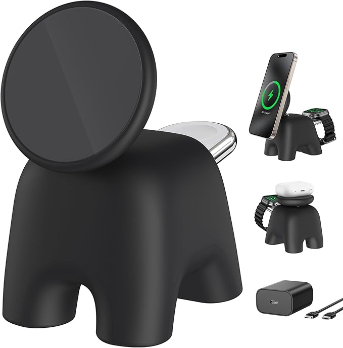 2025 Magnetic Wireless Charging Station, 15W Ultra-Fast Charger Stand for iPhone 17 16 15 14 13 12 Pro Max, 5W for Apple Watch&Airpods, 2-in-1 Foldable Charger for Home/Office/Travel(With 30W Adapter)