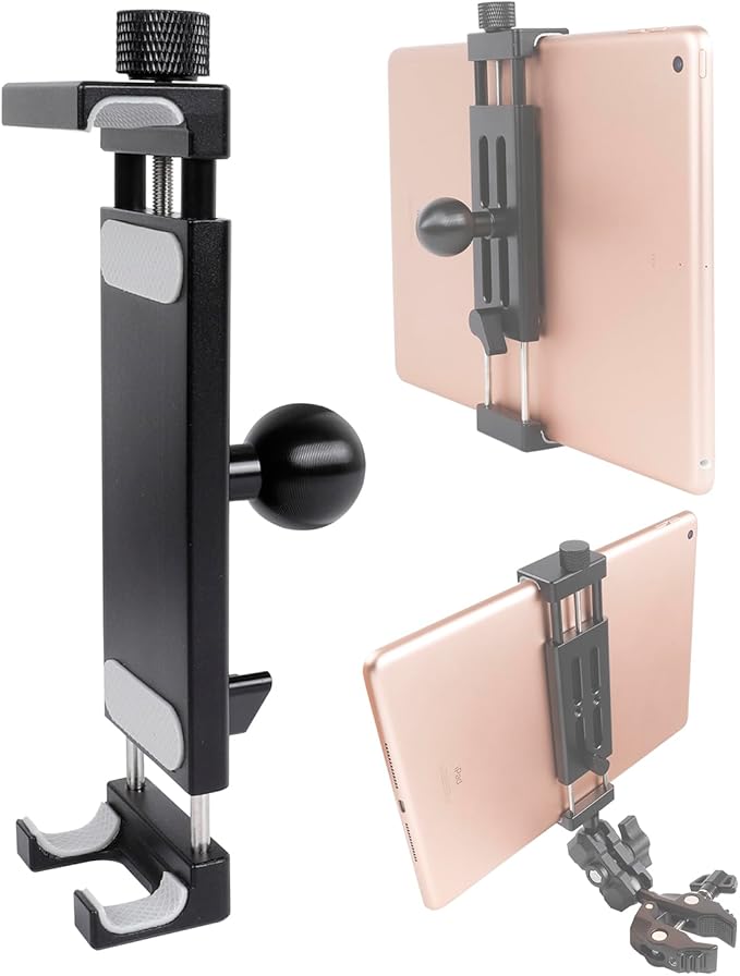 Aluminum Alloy Tablet Holder with 1" Ball Head-360 Rotatable Tablet Mount for iPad and Other Devices from 4.7"-12.9", Compatible with RAM Mounts and Other B Size Double Socket Arm