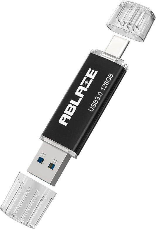 ABLAZE Type C Flash Drive 128GB, Dual USB 3.0+ USB C Flash Drive Compatible with iPhone 16/15,Android Smartphone,Computer,Tablet Mac Laptop
