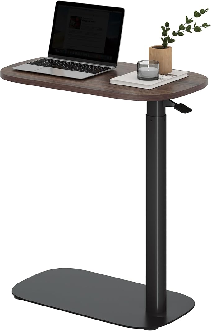 SANODESK Adjustable Overbed Bedside Table Pneumatic Adjustable Height Laptop Computer Standing Desk Cart with Tray, Hospital and Home Use(23.6" W x 13.8" D, Walnut)