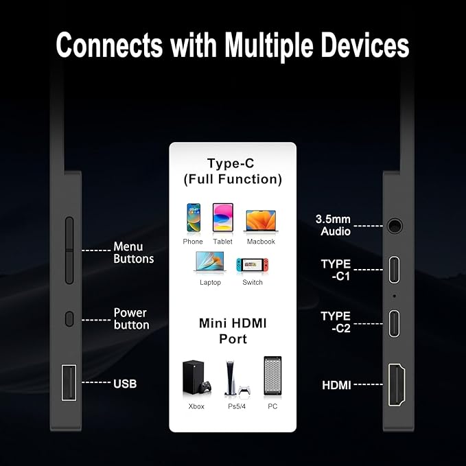 4K Portable Monitor, 15.6 Inch Screen Extender 3840×2160 UHD, 500 Nits 100% sRGB with 45° Adjustable Stand, HDMI & USB-C Computer Display for Travel Monitor Laptop & PC Mac Phone Xbox PS4 Switch
