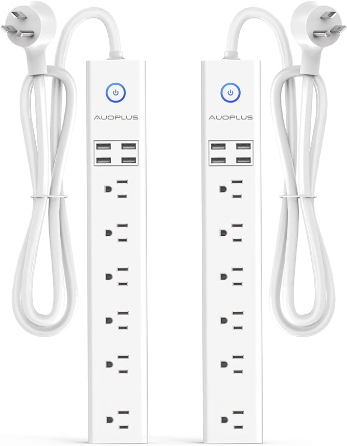 2 Pack Surge Protector Power Strip - 10FT Long Extension Cord with Multiple Outlets, 6 Widely Outlets 4 USB Charging Ports, Flat Plug Overload Surge Protection, Wall Mount for Home, Office ETL Listed
