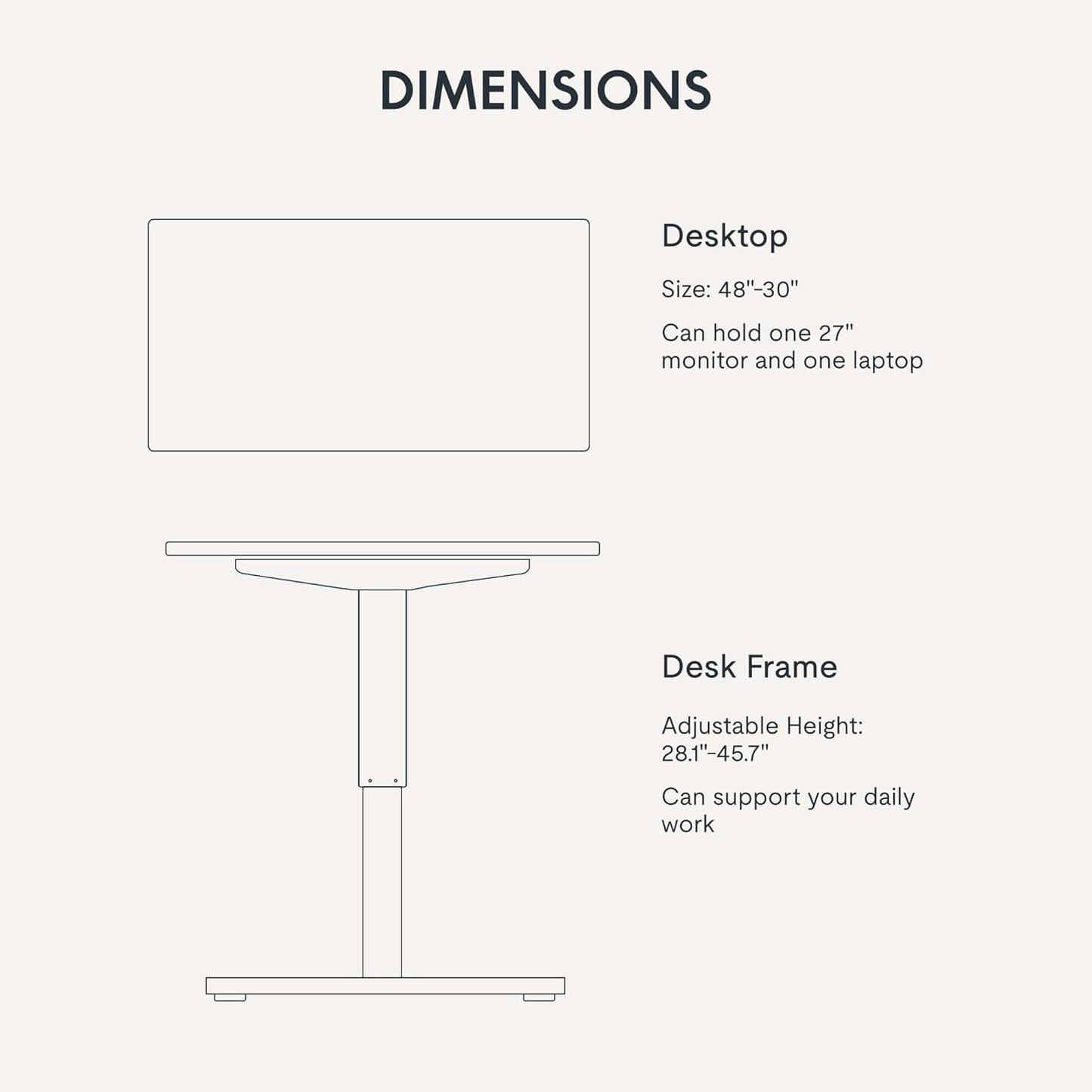FLEXISPOT EN1 One Piece Standing Desk, 48" x 30" Electric Height Adjustable Sit Stand Desk for Home Office (White Frame + 48" Rustic Top, 2 Packages)