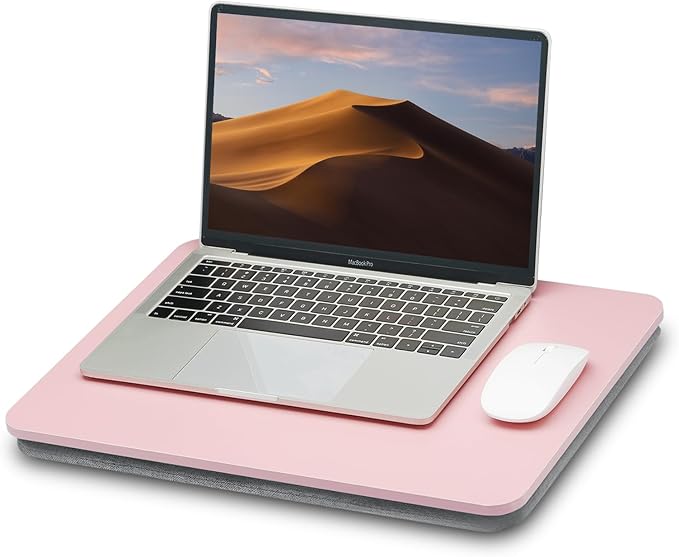 Portable Lap Laptop Desk with Pillow Cushion, Fits up to 15.6 inch Laptop, Lap Stand for Bed & Couch & Carpet, Book Tablet/Drawing Board/Computer Laptop Stand - Pink