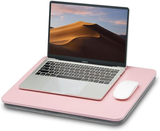Portable Lap Laptop Desk with Pillow Cushion, Fits up to 15.6 inch Laptop, Lap Stand for Bed & Couch & Carpet, Book Tablet/Drawing Board/Computer Laptop Stand - Pink