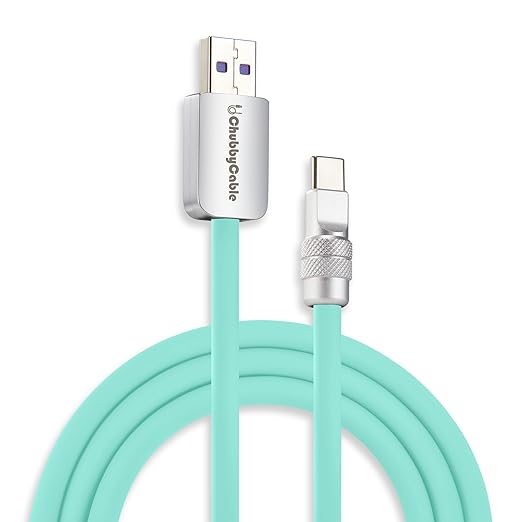 chubbycable Chubby 2.0 Fast Charging Cable Durable Soft Silicone USB C Cable 120W Extra Thick Charger Cord Compatible with iPhone 17-15 Series iPad, Light Blue, USB-A to Type-C, 8.2FT