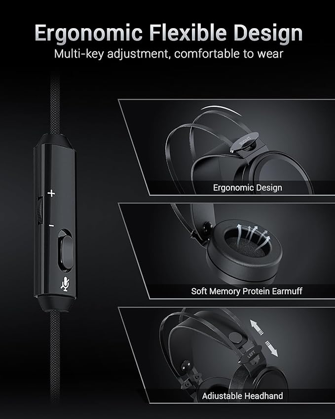 NUBWO Gaming headsets PS4 N7 Stereo Xbox one Headset Wired PC Gaming Headphones with Noise Canceling Mic, Over Ear Gaming Headphones for PC/MAC/PS4/PS5/Switch/Xbox one (Adapter Not Included)