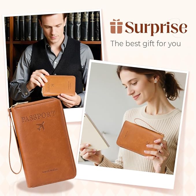 RFID Passport Holder for Wallet,RFID Blocking Document Organizer Clutch Bag, Credit Cards Case Cover Travel Wallet (Black)