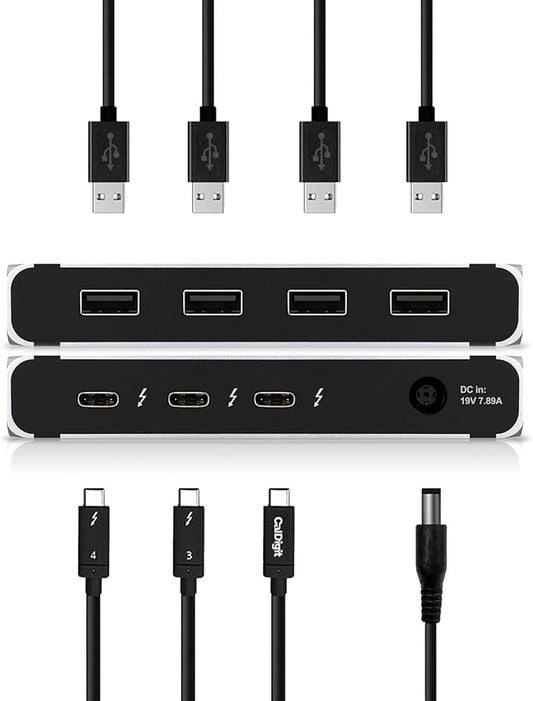 CalDigit Thunderbolt 4 Element Hub - 4X USB4 Ports, USB 3.2 Gen2 10Gb/s, Single 8K or Dual 4K Displays, 60W Charging, 0.8m Cable