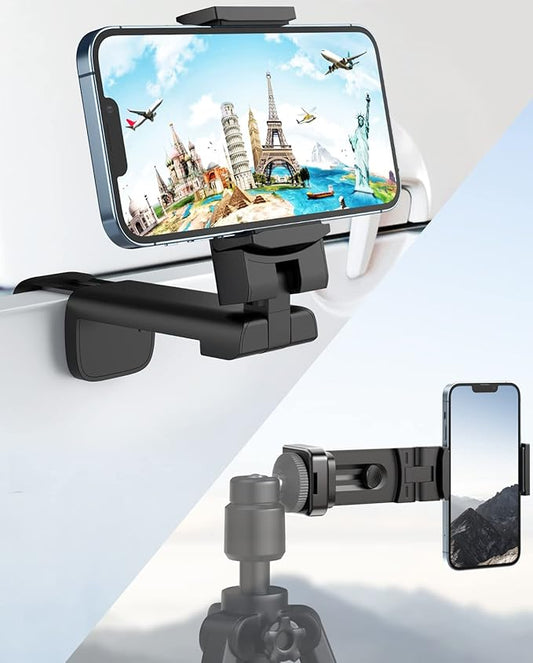 MiiKARE Travel Essentials Airplane Phone Holder, Universal Handsfree Phone Mount for Flying with 360 Degree Rotation, Travel Must Haves Phone Stand for Desk, Tray Table, Pro