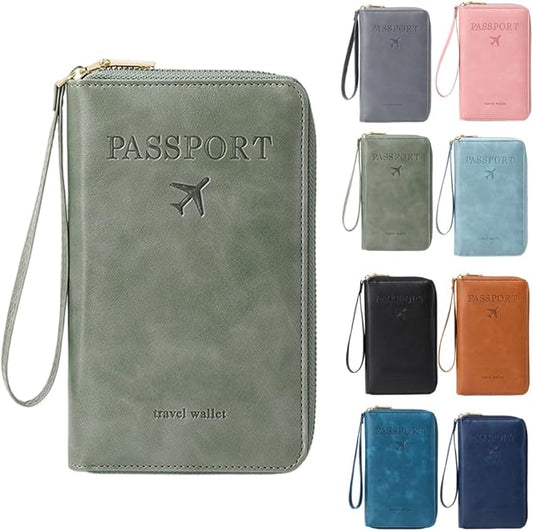 RFID Passport Holder for Wallet,RFID Blocking Document Organizer Clutch Bag, Credit Cards Case Cover Travel Wallet (Green)