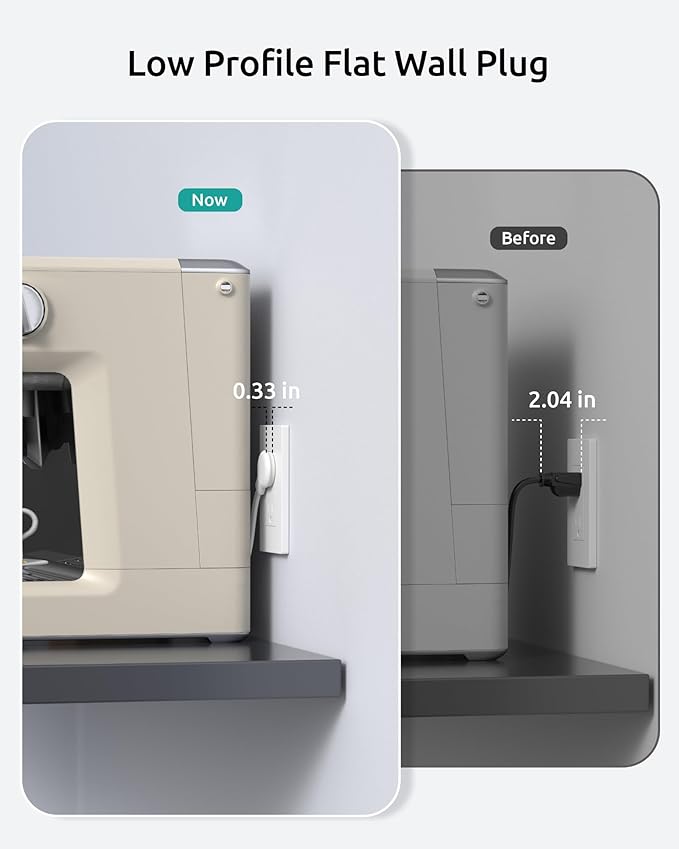 Flat Extension Cord Short 3ft, ETL Listed, NUTICT Indoor 3 Prong Extension Cord with 900J Surge Protector, 13A/16 AWG, Left Angle Flat Wall Plug, Small Outlet Extender for Kitchen Bathroom, White